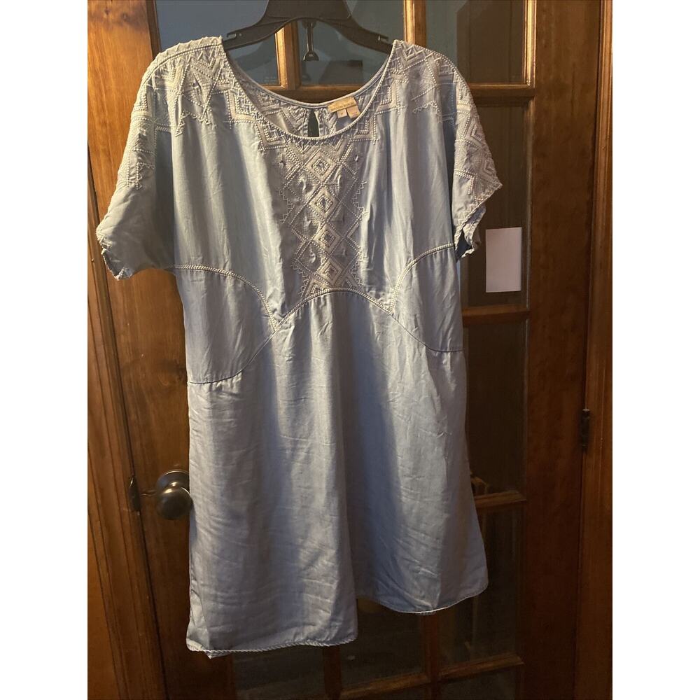 Anthropologie Holding Horses Blouson Dress Women’s M Chambray Boho Embroidered